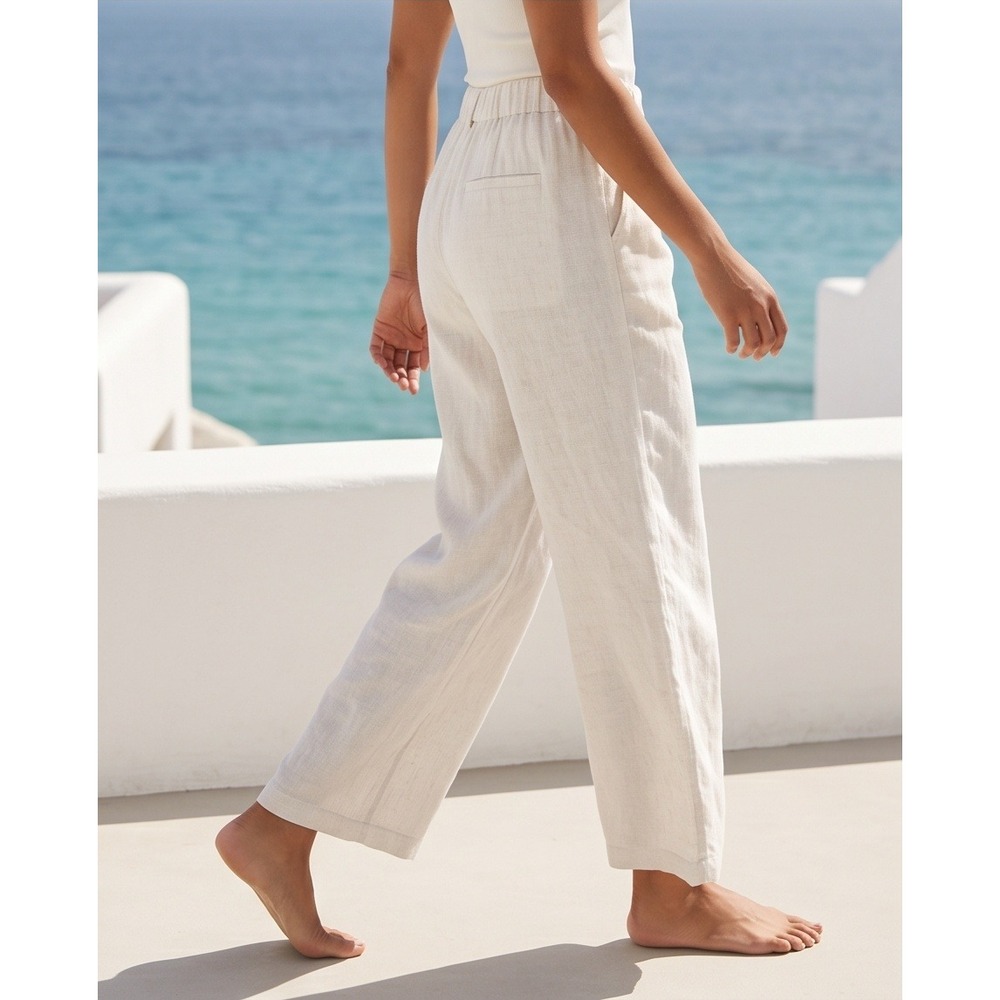 Lands End 18W Women's Cream 100% Linen High Rise Wide Leg Pants